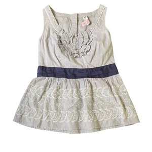 Floret Anthropologie Gray Navy Blue Embroidered Dress - Size 4 - Picture 1 of 5