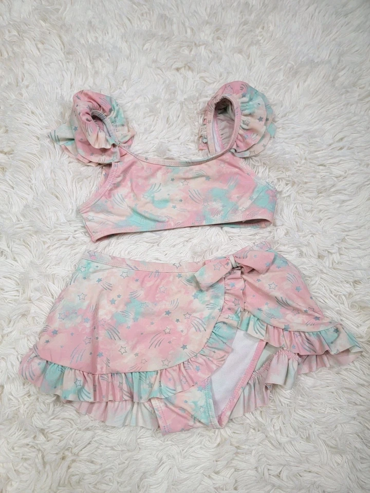 FLAPDOODLES Traje de Baño Dos Piezas Niña Talla 6 Rosa Volantes Modesto Forrado Estrellas A Foto 1 de 4