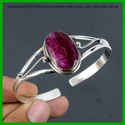 925 Silver Kashmir Rubi Stone Bezel Mother Art Deco Birthday New Bangle Bracelet - Image 1 of 4