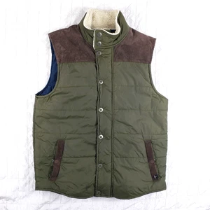 Prana Mens Sz LARGE Waylen Midweight Puffer Vest Olive Green Sherpa Lined Collar - Picture 1 of 14
