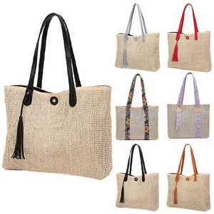 Women Boho Woven Handbag Summer Beach Tote Straw Bag Rattan Beach Buckle - Picture 1 of 17