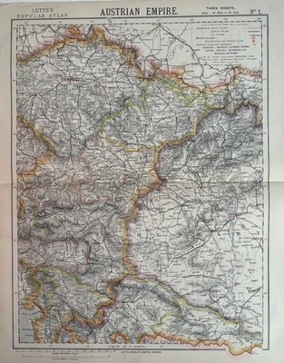 1883 Austria Hungary Bohemia Moravia Original Antique Colour Map by Letts - Image 1 of 3