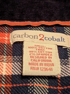 Карбоновая 2 кобальтовая рубашка с длинным рукавом оранжевая синяя клетчатая на пуговицах мужская XXL - Изображение 1 из 4