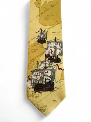 Lands' End Mens 100% Silk Tie Ochre Yellow Niña Pinta Santa Maria Ships Necktie - Image 1 of 4