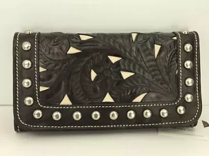 Women's AMERICAN WEST Dark Brown Handmade GENUINE LEATHER TriFold Wallet - $89 - Picture 1 of 12