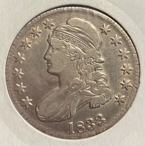 1833 Capped Bust 90% Silver Half Dollar 50c XF Extra Fine Condition LOVELY COIN Cover