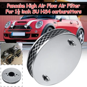 Pancake High Air Flow Air Filter Chrome Metal For SU HS4 1½ inch Carburettor New - Picture 1 of 8