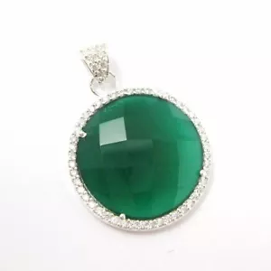 Plata de ley Bisel redondo Onyx verde piedra preciosa pavimentación Zirconia cúbica colgante - Imagen 1 de 4