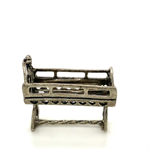 Vtg Sterling Sign 800 Italy Handmade Carved Baby Rocking Cradle Figure Miniature Cover