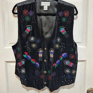 Vintage 2000 Casual Corner Silvester Party schwarz Samt bestickt Damen XL - Bild 1 von 5