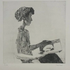 Original PHILIP KAPPEL Nude Woman PORTRAIT *The Book* Etching - Signed Listed - Picture 1 of 10