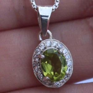 4.80carat Oval Natural Peridot & Diamond Pendant 18k White Gold Plated No Chain - Picture 1 of 12