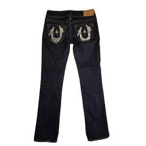 True Religion Jeans Womens Sz 29 Blue Denim Dark Wash Straight Low Rise - Picture 1 of 11