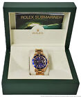 Rolex Submariner 16618 18k Gold Blue Bezel Blue Dial Mens Watch Box Booklets	