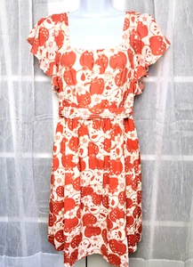 Modcloth Midi Sundress Apple Square Neck Flutter Sleeves Sz M Cottagecore - Picture 1 of 13