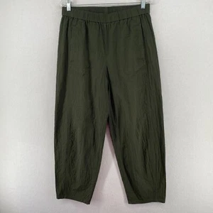 EILEEN FISHER Pants S Stretch Cotton Seersucker Barrel Leg Elastic Waist Green - Afbeelding 1 van 13