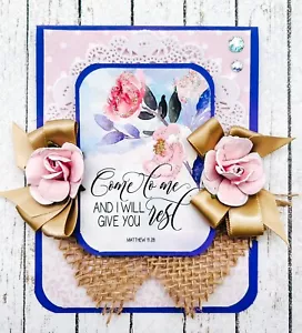 Carta fatta a mano TI DARÒ RIPOSO Matteo 11:28 Incoraggiamento Shabby Chic - Foto 1 di 2