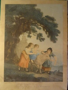 RUOTTE (1754-1806) GRAVURE IMPRIMEE EN COULEUR XIX° ENFANTINA SCENE PASTORALE - Foto 1 di 11