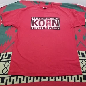 Korn Parental Advisory Explicit Lyrics Vintage Y2k Metal Rap Band T-Shirt Size L - Picture 1 of 8