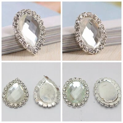 10 Crystal Rhinestone Cabochons Button Flatback Teardrop Oval Wedding Invitation - Image 1 of 4