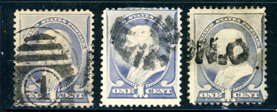 US Scott # 212 - Used - 3 Stamps - "1", "Wedge", "NO" Cancellations    (50-C223) - Image 1 of 1
