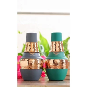 Conjunto De 2 Cobre Dormitorio Botella Con Incorporado Cristal Verde & Gray- - Imagen 1 de 7