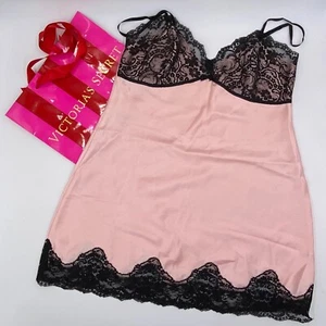 Vintage Victoria's Secret Dessous rosa mit schwarzer Spitze Babydoll Negligee Nachthemd Gr. S - Bild 1 von 7