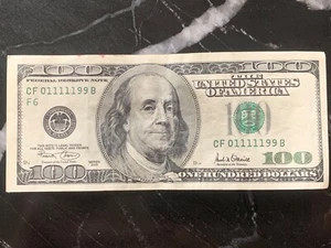 Series 2001 US One Hundred Dollar Bill $100 Five in a Row Serial - CF01111199B - Picture 1 of 2