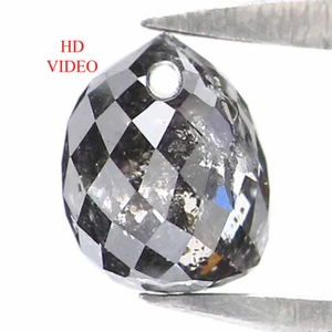 0.56 CT Natural Loose Briolette Diamond 4.60 MM Salt And Pepper Diamond LQ5679 - Picture 1 of 7