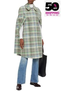 RRP €1922 BURBERRY Long Cape Coat Size XS-S Green Check Snap Coated Inner Straps - Picture 1 of 6