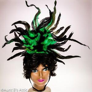 Showgirl Burlesque Feathered Headband Blk W/ Asst Color Costume Headpiece