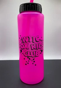 Vintage Plastic Cup "WTIC Fox Kids Club" w/ Screw on Lid and Straw Pink & Black - Picture 1 of 2