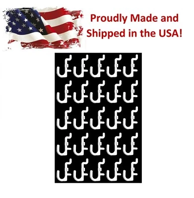 JSP MANUFACTURING® White J-Style Peg Board Plastic Locking Hooks Kit -25 pack PEGBOARD NOT INCLUDED