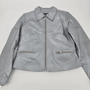 Chaqueta Metrostyle para mujer talla 12 plateada 100 % cuero. 108WC - Imagen 1 de 9