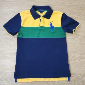 Ralph Lauren Polo Shirt Youth Medium Boys Embroidered Big Pony Rugby Colorblock - Picture 1 of 9
