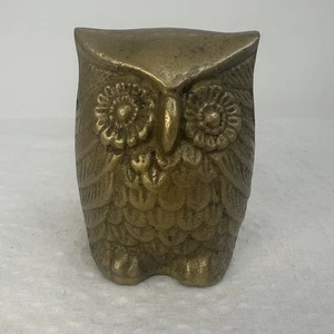"Estatuilla/pisapapeles vintage de búho de latón macizo de 3"" adorno de escritorio de bosque maestro" - Imagen 1 de 8