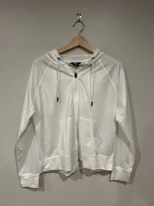 DKNY Sport Women’s White Mesh Jacket Zip Up Hoodie Oversize Small S - Picture 1 of 3