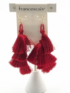 Francesca's Red Fringe Tasseled Earrings Pierced NOS - Picture 1 of 9