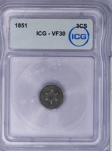 1851-O Three Cent Silver 3CS ICG VF30 - Sweet Original Coin! - Picture 1 of 4