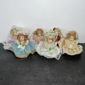 "Lote de 6 figuras de muñecas de porcelana miniatura vintage de 2"" estilo victoriano" - Imagen 1 de 15