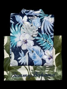 Tommy Bahama Mens XL Hawaiian Shirt Floral Linen Contrast Print Hibiscus Aloha - Picture 1 of 10