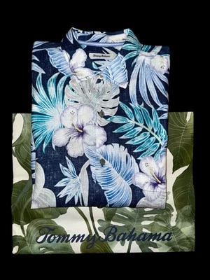 Tommy Bahama Mens XL Hawaiian Shirt Floral Linen Contrast Print Hibiscus Aloha - Image 1 of 4