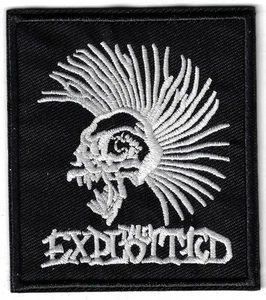 the Exploited Classic Skull Logo Woven Iron/Sew On Patch Measures 3"x2.5" - Picture 1 of 2