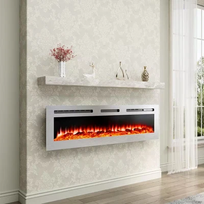 60 In. Stainless Steel Wall Mounted/Embedded Electric Fireplace Insert - Image 1 of 4