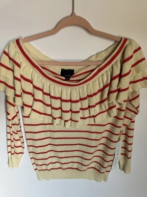 Ruffled Collar Light Weight Striped Sweater By Lumiere Size M. NWT  - Image 1 of 4