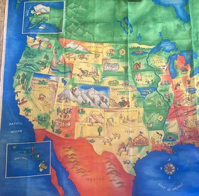 Mapa de tradiciones de tela de EE. UU. y Canadá con panel fronterizo 2001 44x34 W13 Foto 1 de 4