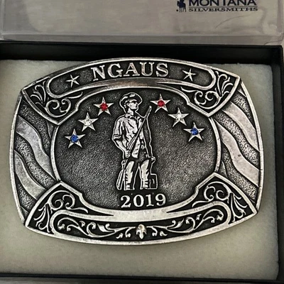 2019 National Guard NGAUS Stone embellished Montana Silversmith belt buckle  - Image 1 of 4