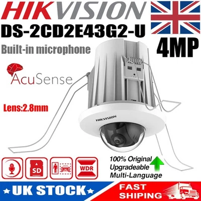 Hikvision 4MP In-Ceiling Dome Mic AcuSense H.265 PoE IP Camera DS-2CD2E43G2-U UK - Image 1 of 4