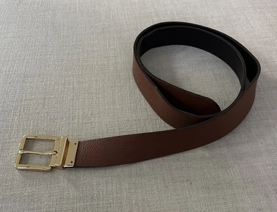 Lauren Ralph Lauren Hombre Reversible Negro Marrón Cinturón Hebilla Dorada 38”- 42” *Leer Foto 1 de 4