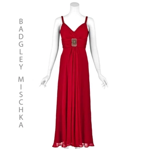 BADGLEY MISCHKA Abendkleid cranberryrot Seide Chiffon Empire-Taille GRÖSSE 6 - Bild 1 von 9